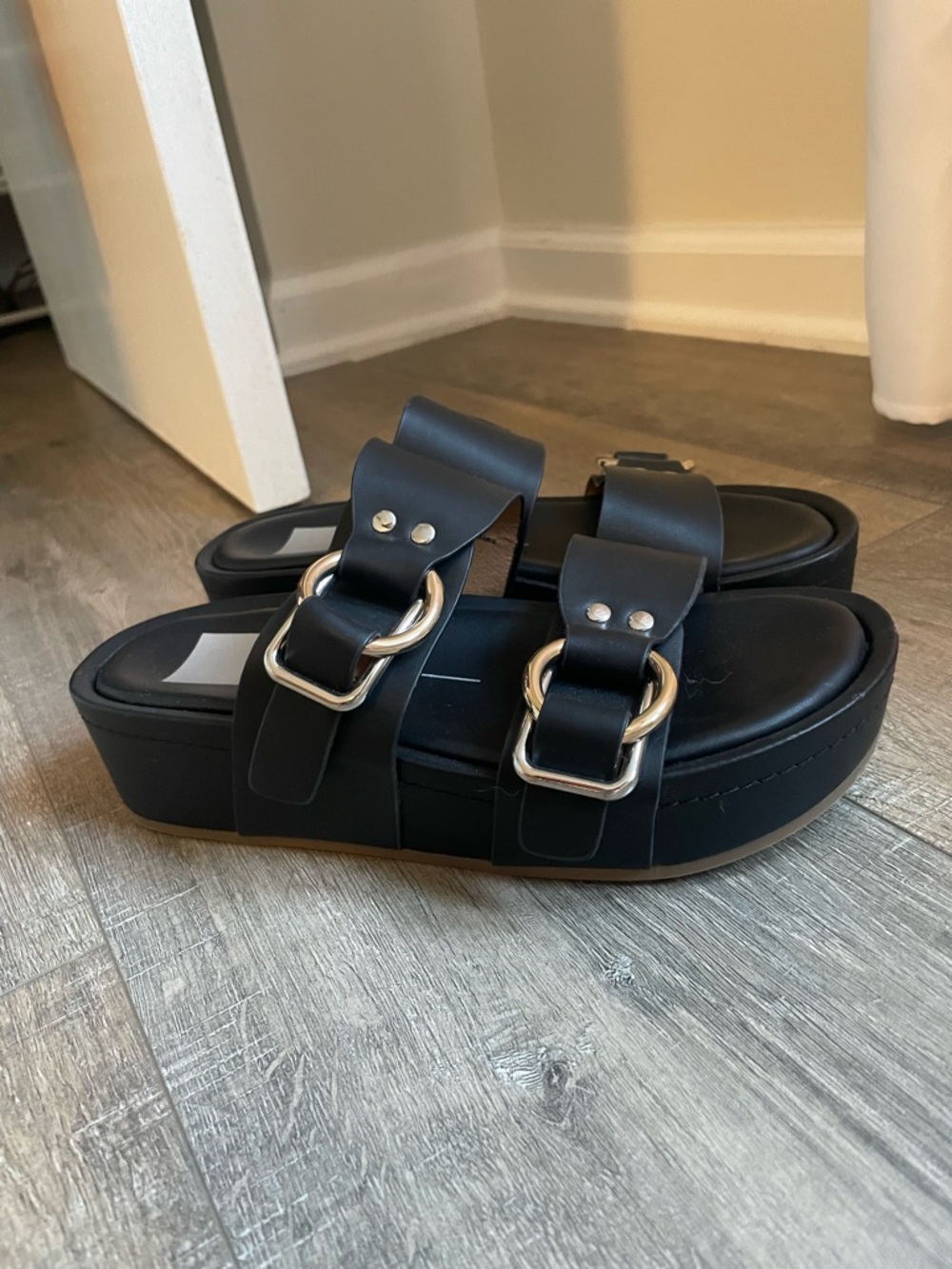 Dolce Vita Black Platform Buckle Slide Sandals
